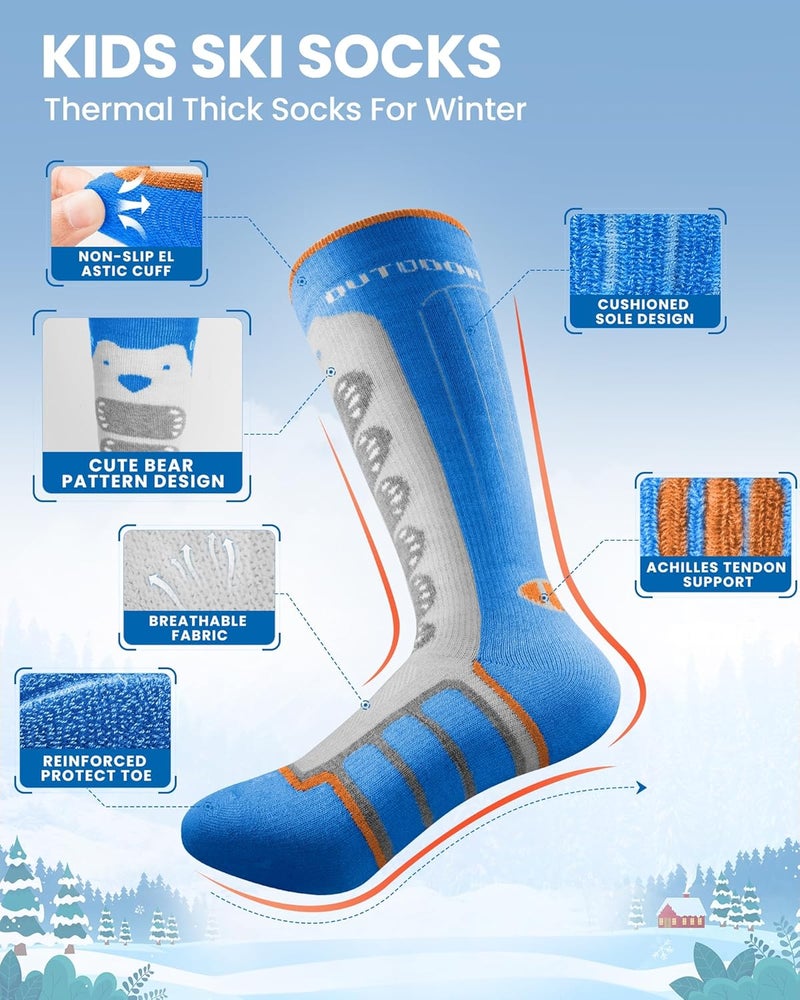 OutdoorMaster Kids Ski Socks, 2/3-Pack Merino Wool Compression Thermal Socks with Boys & Girls, Over The Calf Non-Slip Cuff - Image 4